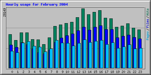Hourly usage for February 2004